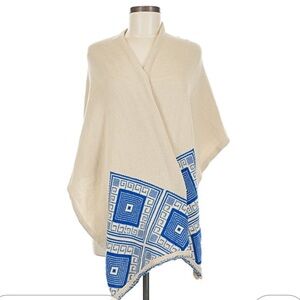 Elegant Cream and Blue Poncho
